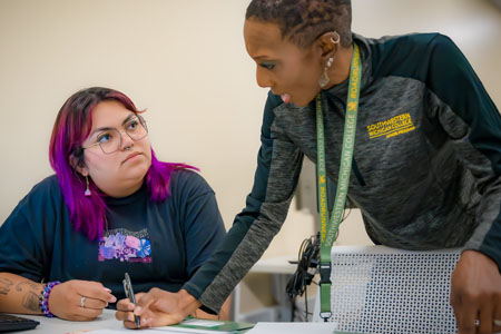 Advisor working with student