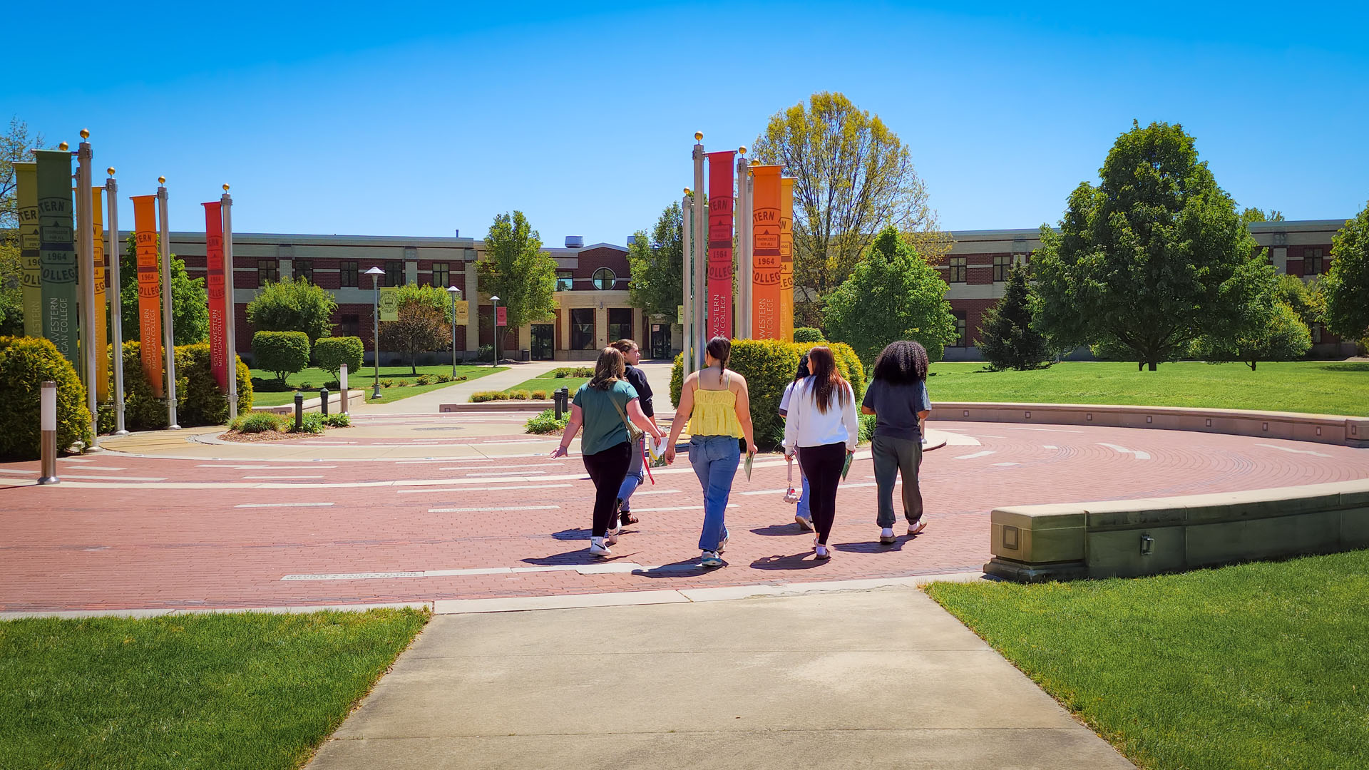 Students walking across campus