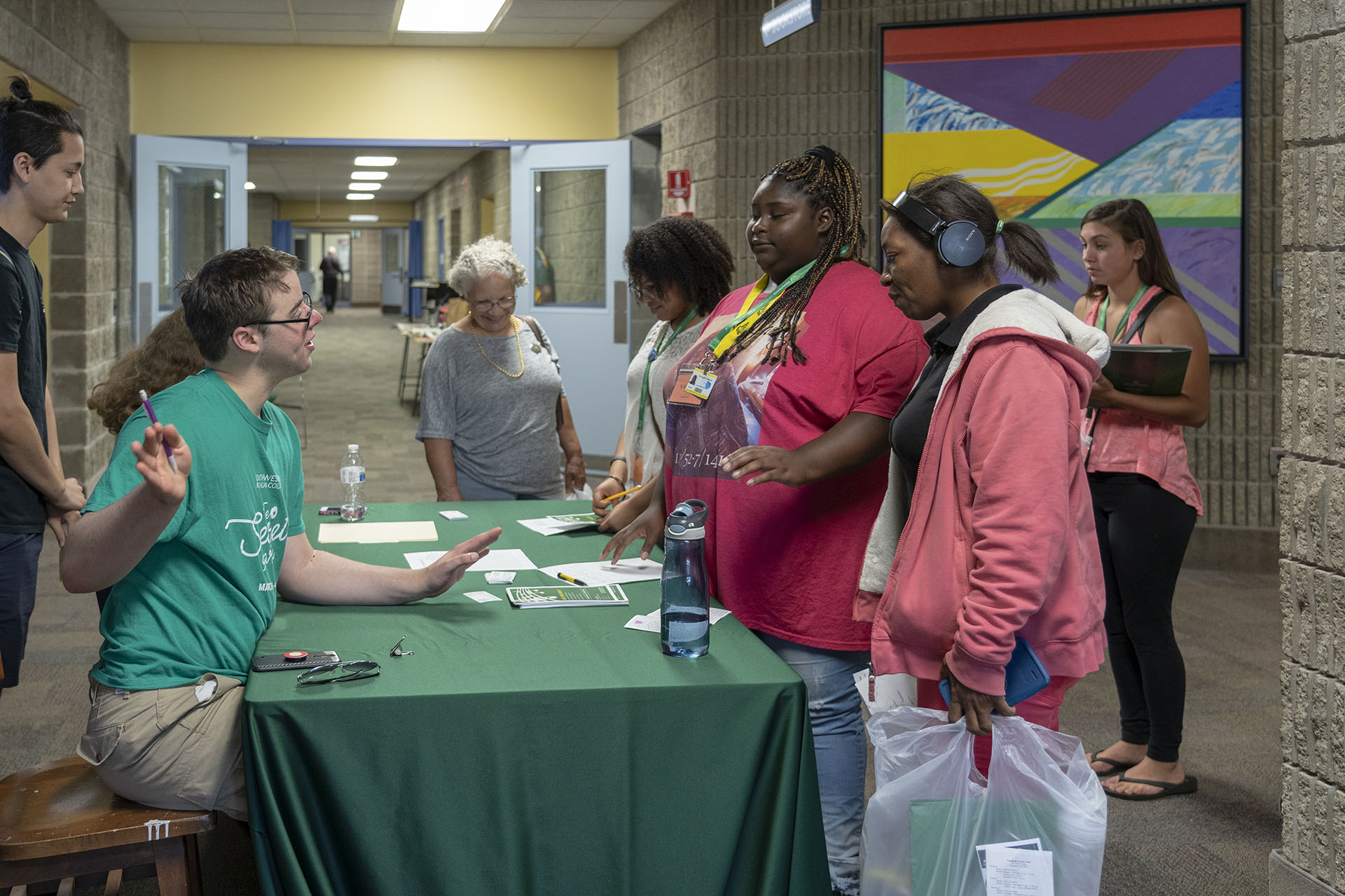 Students learning about campus at orientation