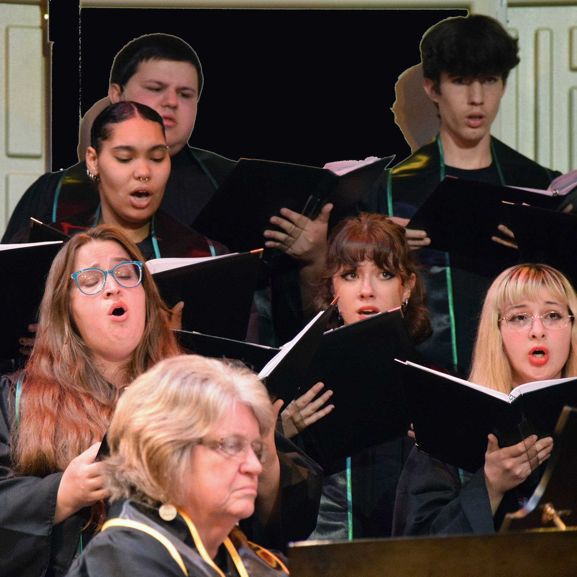 Chris Seitz played piano with the choirs and pit band