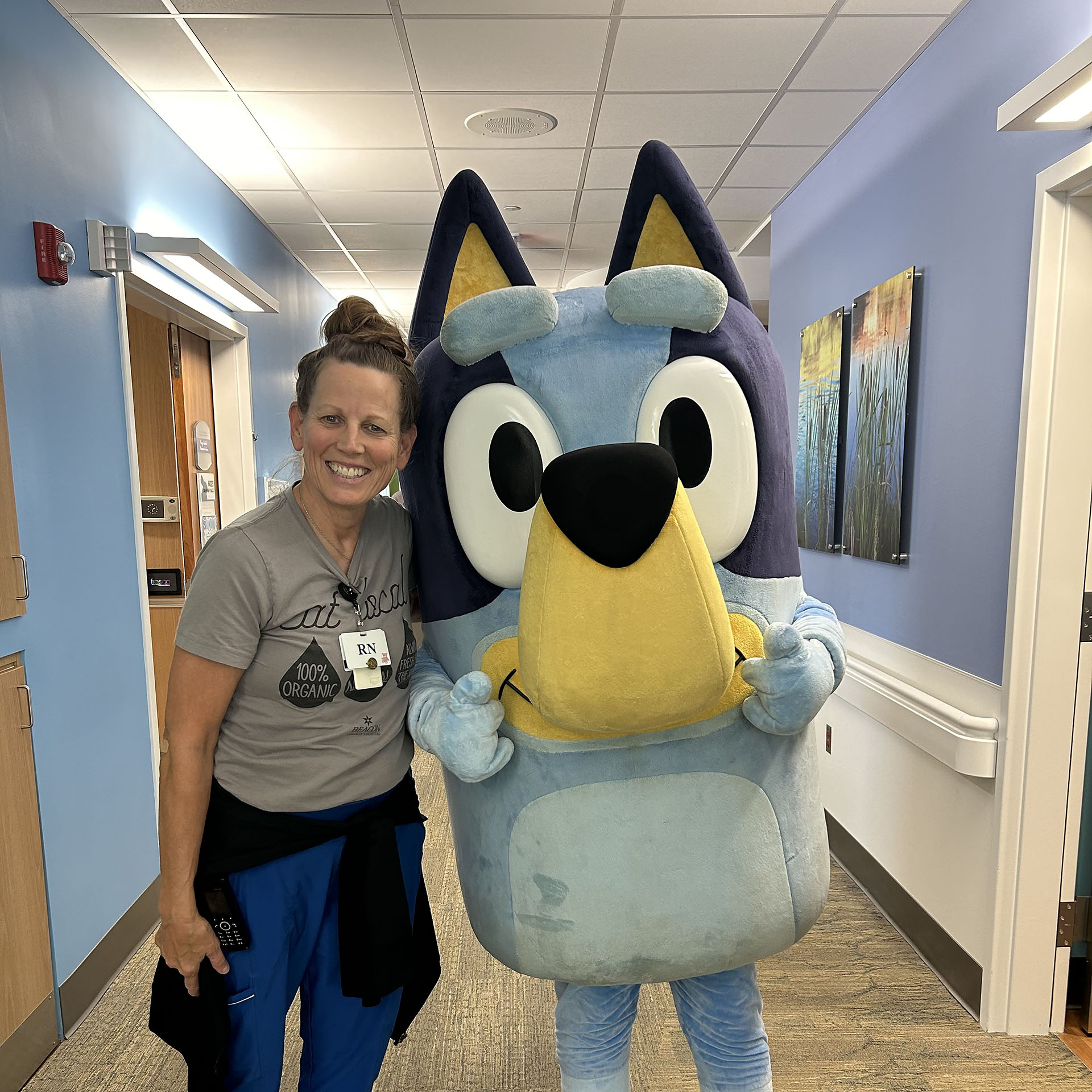 Kathy Mikel with Bluey