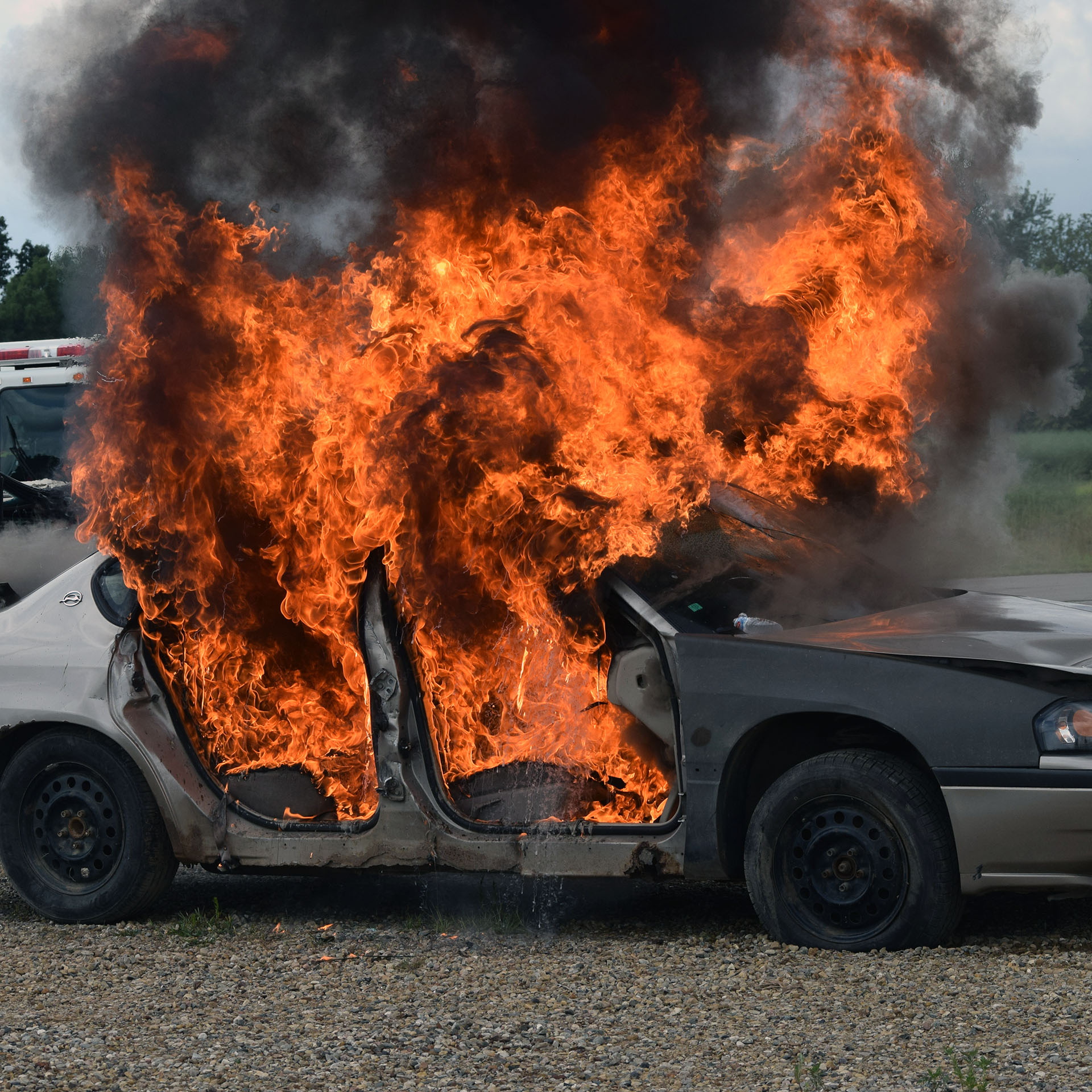 Raging car fire inferno