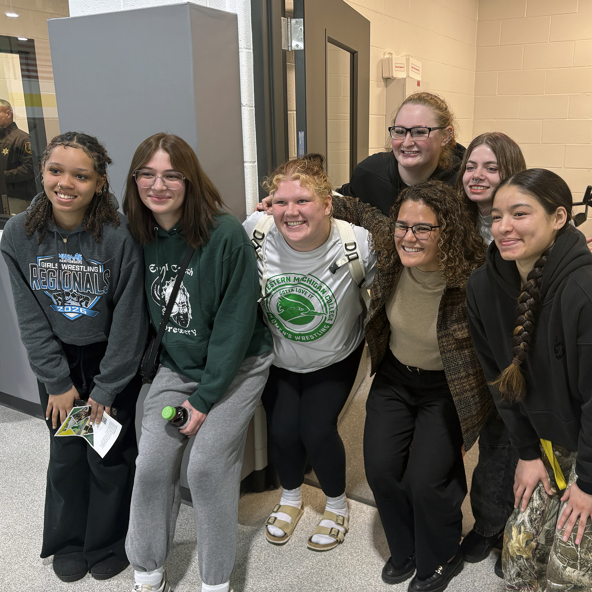 First-year women wrestlers with Olympian Kayla Miracle
